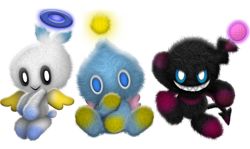 Size: 1159x689 | Tagged: safe, artist:danielvieirabr2020, chao, sonic the hedgehog 2 (2022), dark chao, fluffy, glowing, hero chao, lineless, looking at viewer, movie style, neutral chao, no outlines, redraw, simple background, smile, transparent background, trio