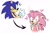 Size: 1183x775 | Tagged: safe, artist:marcuslarry627, amy rose, sonic the hedgehog, hedgehog, amy x sonic, bandana, blushing, clenched teeth, crush, duo, flirting, gay, gender swap, half r63 shipping, hearts, shipping, simple background, sweatdrop, thumbs up, white background, wink