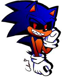 Size: 621x773 | Tagged: safe, artist:reinadecorazonez, oc, oc:sonic.exe, hedgehog, black sclera, clenched teeth, gloves, hand on cheek, lidded eyes, looking offscreen, red eyes, signature, simple background, smile, solo, transparent background