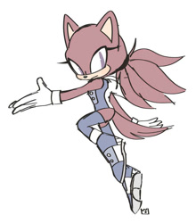 Size: 900x1021 | Tagged: safe, artist:dreamiexox, oc, hybrid, boots, frown, gloves, hand-out, mid-air, pants, parent:knuckles, parent:sonic, parents:knuxonic, ponytail, purple eyes, red fur, simple background, socks, solo, white background