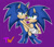 Size: 1024x890 | Tagged: safe, artist:tanyawind, sonic the hedgehog, hedgehog, abstract background, frown, gay, gloves, holding each other, lidded eyes, looking at each other, self paradox, selfcest, shipping, signature, smile, sonic x sonic