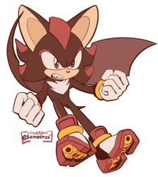 Size: 1080x1213 | Tagged: safe, artist:samoirax, shadow the hedgehog, bat, fighting pose, fist, simple background, solo, species swap, white background