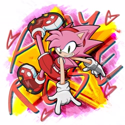 Size: 2048x2048 | Tagged: safe, artist:the_lucid_gamer, amy rose, hedgehog, back quills, graffiti, leaping, looking at viewer, looking back, solo