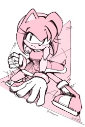 Size: 720x1080 | Tagged: safe, artist:vivicanyounot, amy rose, hedgehog, amy's halterneck dress, fighting pose, solo