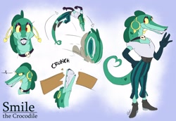 Size: 2450x1681 | Tagged: safe, artist:madspace5, oc, oc:smile the crocodile, crocodile, biting, earrings, red eyes, solo, spindash