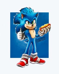 Size: 1364x1706 | Tagged: safe, artist:diananovelo11, sonic the hedgehog, hedgehog, chili dog, solo, thumbs up