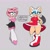 Size: 2000x2000 | Tagged: suggestive, artist:undeadcashew, amy rose, rouge the bat, bat, hedgehog, amy's halterneck dress, grey background, outfit swap, rouge's heart top, simple background, upskirt