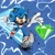 Size: 2048x2048 | Tagged: safe, artist:r8ym1x, sonic the hedgehog, hedgehog, blue background, chaos emerald, electricity, running, running towards viewer, simple background, solo