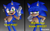 Size: 3050x1916 | Tagged: safe, artist:wizaria, sonic the hedgehog, hedgehog, dialogue, gloves, gradient background, hand on cheek, hand on hip, leaning in, lidded eyes, looking at viewer, meme, mouth open, one fang, panels, seems legit, signature, smile, solo, standing, waving