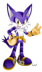 Size: 1024x1733 | Tagged: safe, artist:vagabondwolves, big the cat, cat, belt, buckle, gloves, hand on hip, looking at viewer, mouth open, one fang, redesign, sandals, signature, simple background, solo, standing, transparent background, v sign