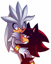 9228 - safe, artist:kirsa-w, shadow the hedgehog, silver the hedgehog,  2017, blushing, duo, duo male, frown, gay, lidded eyes, looking at each  other, male, shadilver, shipping, simple background, smile, standing, white  background 