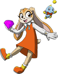 Size: 1280x1626 | Tagged: safe, artist:karlwarrior47, cheese (chao), cream the rabbit, chao, rabbit, alternate version, chaos emerald, character sheet, simple background, transparent background