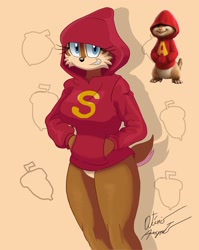 Size: 1988x2493 | Tagged: safe, artist:azul35art, sally acorn, squirrel, alvin and the chipmunks, hoodie, solo