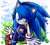 Size: 2780x2500 | Tagged: safe, artist:k3llywolfarts, sonic the hedgehog, oc, oc:kelly the hedgehog, hedgehog, buckle, clouds, crop top, from above, gender swap, gloves, grass, happy, headband, looking offscreen, ring, shoes, shorts, smile, socks, solo, standing on one leg