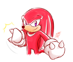 Size: 1092x930 | Tagged: safe, artist:k3llywolfarts, knuckles the echidna, echidna, clenched fists, looking at viewer, signature, simple background, sketch, smile, solo, standing, white background