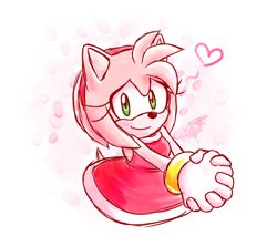 Size: 1092x930 | Tagged: safe, artist:k3llywolfarts, amy rose, hedgehog, abstract background, blushing, hands together, heart, looking at viewer, sketch, smile, solo, standing