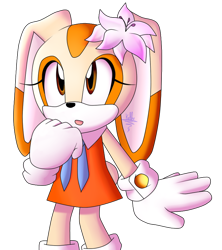 Size: 800x900 | Tagged: safe, artist:k3llywolfarts, cream the rabbit, rabbit, clenched fist, flower, gloves, looking up, mouth open, signature, simple background, socks, solo, standing, transparent background
