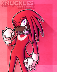 Size: 592x748 | Tagged: safe, artist:aatroxvaux, knuckles the echidna, echidna, abstract background, clenched fists, clenched teeth, goggles, looking up, smile, solo, sonic riders, standing, wink