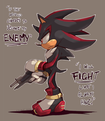 Size: 800x925 | Tagged: safe, artist:cylent-nite, shadow the hedgehog, hedgehog, grey background, gun, male, simple background, solo