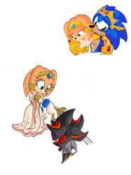 Size: 2048x2732 | Tagged: safe, artist:artistissues, shadow the hedgehog, sonic the hedgehog, tikal, echidna, hedgehog, arranged marriage, camelot: kingdom of the wind, female, group, love triangle, male, shadikal, shipping, simple background, sonikal, straight, transparent background