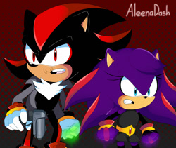 Size: 1280x1080 | Tagged: safe, artist:listofpaper, shadow the hedgehog, oc, oc:maria the hedgehog, hedgehog, au:white light, duo, fankid, father and daughter, female, male, parent:shadow, parent:sonia, parents:shadonia