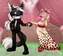 Size: 2027x1799 | Tagged: safe, artist:sue--boo, amy rose, infinite the jackal, hedgehog, jackal, amfinite, crack shipping, duo, female, male, shipping, straight