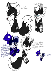 Size: 899x1200 | Tagged: safe, artist:thecarebeargirl, wisp, oc, oc:crescent the wolverine, oc:indie the wisp, oc:limit the jackal, jackal, ambiguous gender, dialogue, female, indigo wisp, male, simple background, transparent background, trio, wolverine