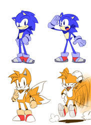Size: 800x1100 | Tagged: safe, artist:theupbringer, miles "tails" prower, sonic the hedgehog, fox, hedgehog, duo, male, males only, redesign, simple background, white background