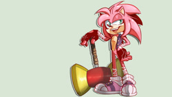 Size: 1920x1085 | Tagged: safe, artist:kayescribbles, amy rose, hedgehog, gender swap, green background, male, outline, simple background, solo, sonic boom (tv)