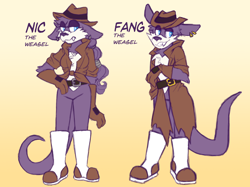 Size: 1890x1417 | Tagged: safe, artist:umneptune, nack the weasel, nicolette the weasel, weasel, duo, female, male, redesign, siblings, twins