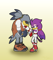 Size: 2171x2478 | Tagged: safe, artist:molochtdl, storm the albatross, wave the swallow, albatross, bird, swallow, duo, female, gradient background, male, shipping, sonic riders, stormave, straight
