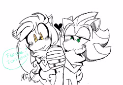 Size: 2938x2040 | Tagged: safe, artist:feisty-evil-fangirl, artist:kaykayamy, mephiles the dark, silver the hedgehog, hedgehog, sonic the hedgehog (2006), collaboration, duo, gay, male, males only, mephilver, shipping, simple background, white background