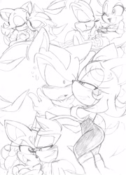 Size: 2081x2883 | Tagged: safe, artist:narcotize-nagini, rouge the bat, shadow the hedgehog, bat, hedgehog, female, male, monochrome, pencilwork, shadouge, shipping, simple background, sketch, straight, white background