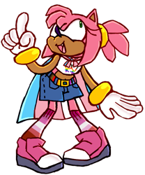 Size: 591x712 | Tagged: safe, artist:metallicmadness, amy rose, hedgehog, belt, bending over, cape, gay pride, gloves, lesbian pride, looking up, mouth open, pointing, ponytail, pride, redesign, shoes, shorts, simple background, socks, solo, standing, trans female, trans pride, transgender, transparent background