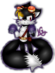 Size: 900x1200 | Tagged: semi-grimdark, artist:royaltwilight, miles "tails" prower, fox, fanfic:dark tails unleashed, angry, belt, blood, clenched teeth, crying, dark form, dark tails, energy ball, every tail has two sides, evil, evil tails, fanfiction art, gloves, goggles, looking offscreen, red eyes, signature, simple background, sonic boom (tv), standing, transparent background