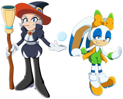 Size: 1474x1190 | Tagged: safe, artist:the-gitz, carrotia the rabbit, wendy naugus, human, rabbit, crystal ball, duo, female, females only, redesign, simple background, tails skypatrol, transparent background