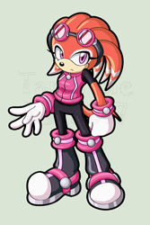 Size: 830x1241 | Tagged: safe, artist:bellseashell, shade the echidna, echidna, sonic chronicles, female, goggles, green background, simple background, solo, watermark
