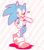 Size: 2293x2616 | Tagged: safe, artist:sp-rings, sonic the hedgehog, hedgehog, abstract background, buckle, gloves, heart hands, hearts, looking at viewer, male, mouth open, shoes, socks, solo, walking