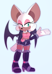 Size: 2052x2922 | Tagged: safe, artist:sp-rings, rouge the bat, bat, blue background, female, redesign, simple background, solo