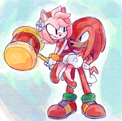 Size: 1971x1956 | Tagged: safe, artist:sp-rings, amy rose, knuckles the echidna, echidna, hedgehog, duo, female, knuxamy, male, shipping, straight