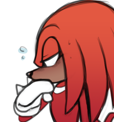 Size: 402x430 | Tagged: safe, artist:sp-rings, knuckles the echidna, echidna, covering mouth, male, simple background, solo, white background
