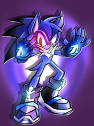 Size: 768x1024 | Tagged: artist needed, source needed, safe, wisp, hedgehog, abstract background, asteroid, boots, fingerless gloves, frown, glowing eyes, looking at viewer, mobianified, neck fluff, solo, standing