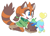 Size: 1059x764 | Tagged: safe, artist:devotedsidekick, oc, chao, agender, ambiguous gender, duo, fruit, neutral chao, red panda, simple background, tanuki, unknown oc, white background