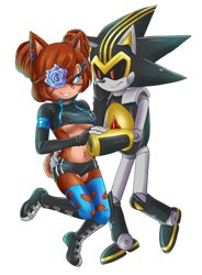 Size: 1050x1430 | Tagged: safe, artist:amortem-kun, shard the metal, oc, canon x oc, duo, female, male, robot, shipping, simple background, straight, unknown oc, white background