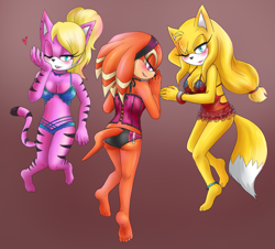 Size: 1582x1430 | Tagged: suggestive, artist:amortem-kun, shade the echidna, zooey the fox, oc, oc:angel the tigress, echidna, fox, sonic chronicles, female, females only, sonic boom (tv), tiger, trio