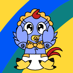 Size: 1280x1280 | Tagged: safe, artist:bluedeerfox14, scratch, adventures of sonic the hedgehog, aged down, baby, bonnet, diaper, eyelashes, pacifier, robot, solo