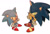 Size: 1024x701 | Tagged: safe, artist:holoskas, sonic the hedgehog, hedgehog, classic sonic, classic sonic (universe), duo, gloves, hands on hips, looking at viewer, looking up, male, modern sonic, mouth open, self paradox, shoes, simple background, smile, socks, standing, white background