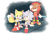 Size: 800x572 | Tagged: safe, artist:dragnoodlez, knuckles the echidna, miles "tails" prower, sonic the hedgehog, echidna, fox, hedgehog, sonic the ova, gloves, hat, looking offscreen, mouth open, redraw, semi-transparent background, shoes, sitting, socks, standing, sweatdrop, team sonic, trio, worried