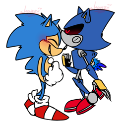 Size: 1280x1280 | Tagged: safe, artist:shawzii--drawz, metal sonic, sonic the hedgehog, hedgehog, duo, gay, male, males only, metonic, robot, shipping, simple background, transparent background