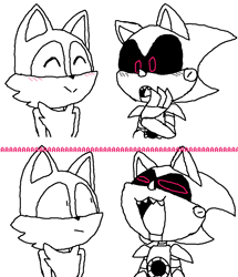 Size: 890x1034 | Tagged: safe, artist:stilbie, metal sonic, miles "tails" prower, fox, black sclera, blushing, crack shipping, dialogue, duo, eyes closed, frown, gay, looking at them, metails, mouth open, panels, red eyes, robot, screaming, shipping, simple background, white background